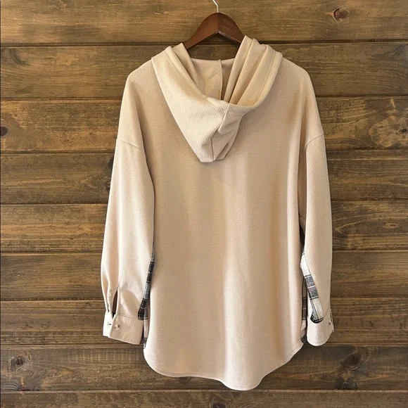 Plaid Accent Waffle Button Down Shirt - Tan - Picture 7 of 7